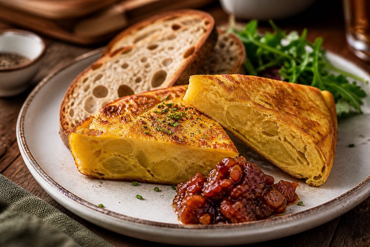 Tortilla Española y Chutney De Tocino